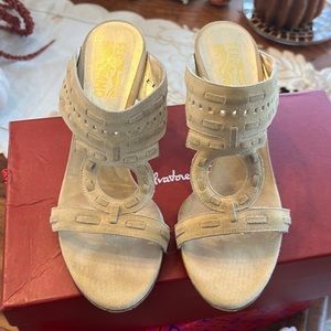 Sergio Ferragamo nude suede slides
